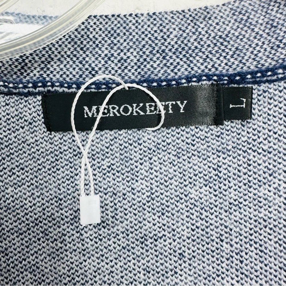 Merokeety Women’s size Large Gray and Blue Open Long Cardigan Sweater - Picture 5 of 10